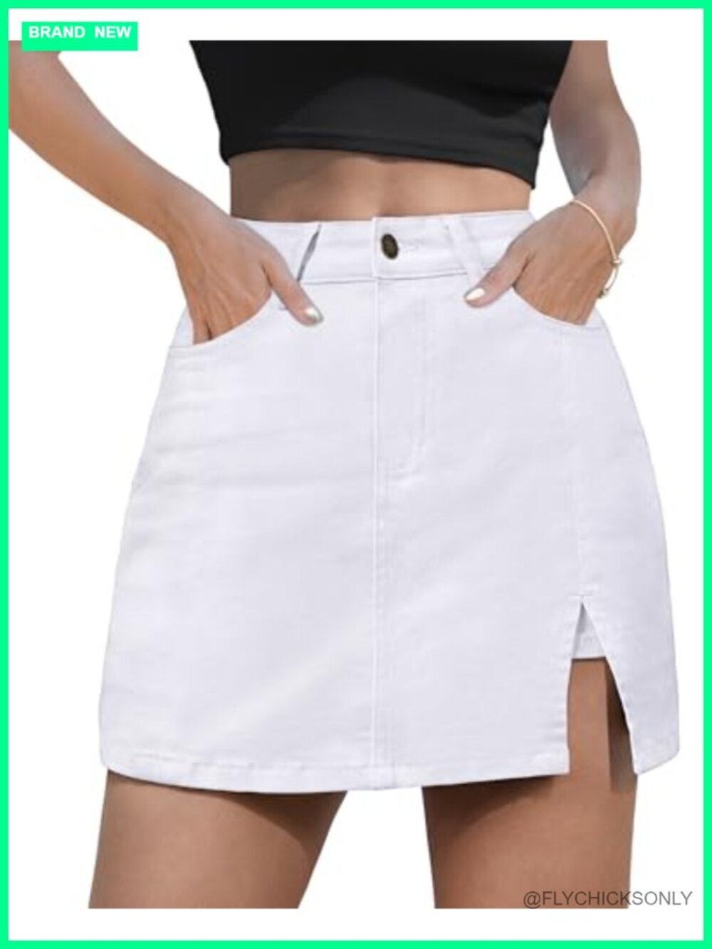 High Waisted Denim Mini Skort with Side Slit Jean Shorts 5 Pockets